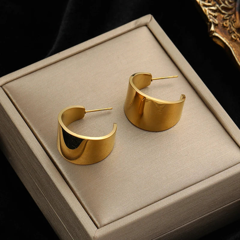 Stainless Steel Gold Color Twist Hoop Earrings