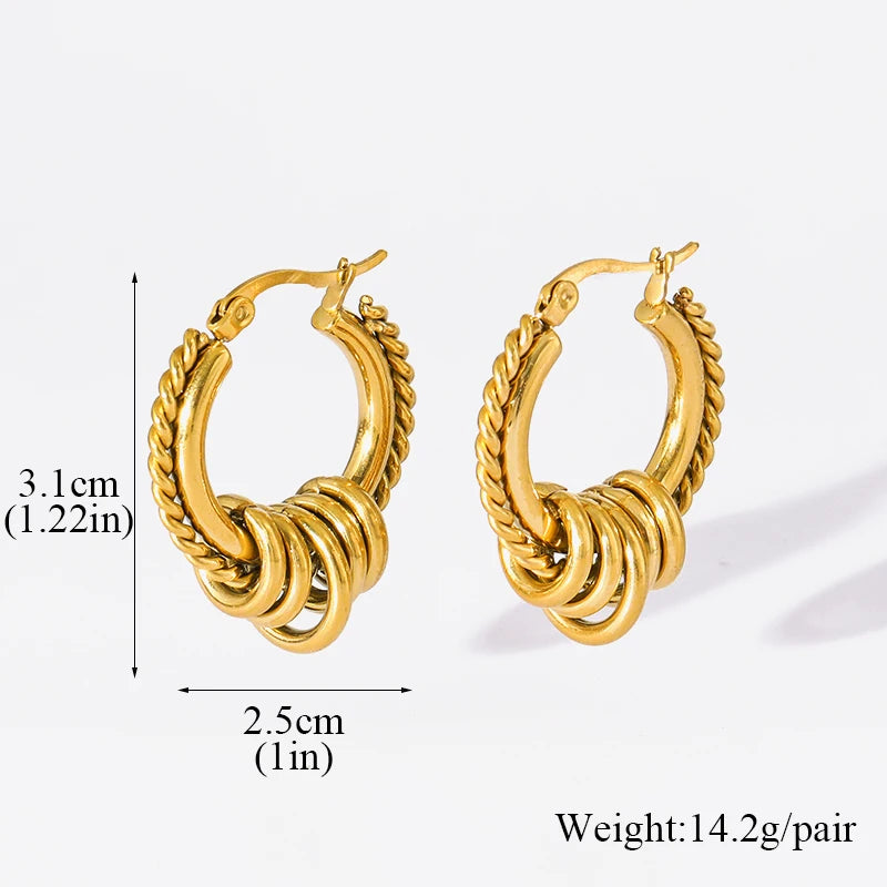 Stainless Steel Gold Color Twist Hoop Earrings