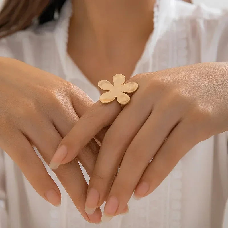 Irregular Chunky Big Geometric Gold Silver Color Rings