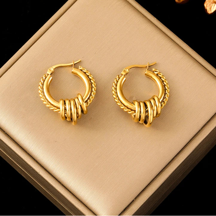 Stainless Steel Gold Color Twist Hoop Earrings