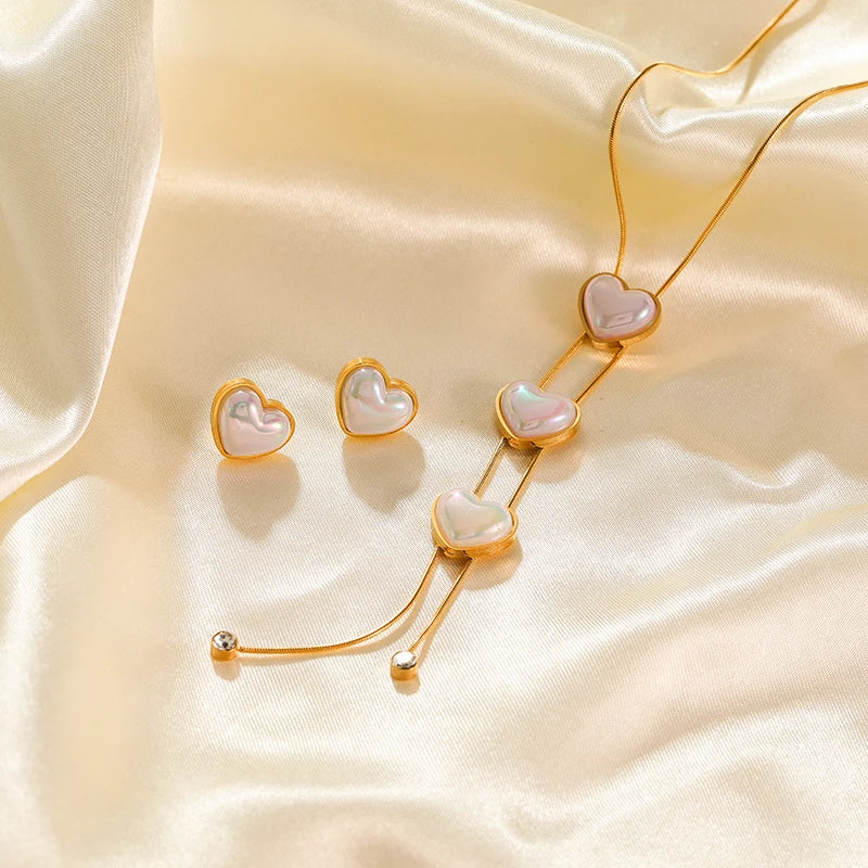 Stainless Steel Sparkling White Zircon Necklace Earrings Set