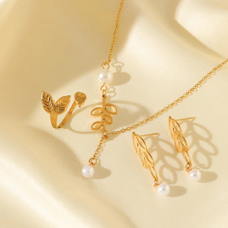 Stainless Steel Sparkling White Zircon Necklace Earrings Set