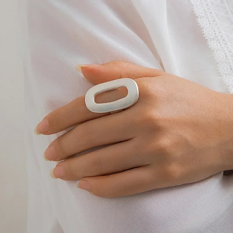 Irregular Chunky Big Geometric Gold Silver Color Rings