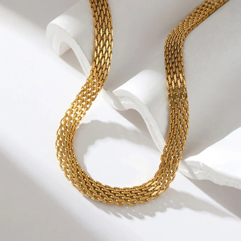 Stainless Steel Metal Cuban Chain Wide Neck Necklace