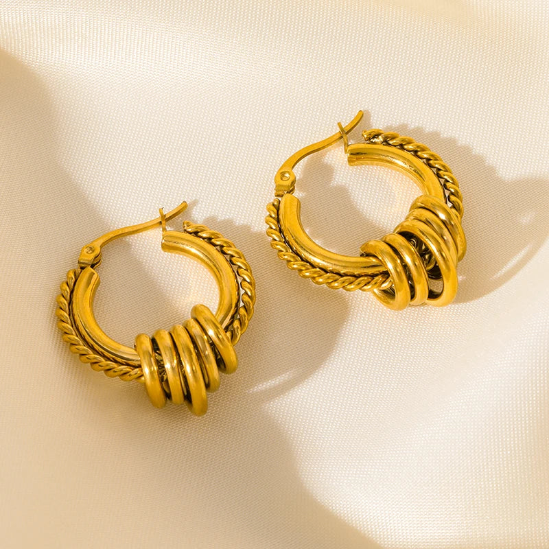 Stainless Steel Gold Color Twist Hoop Earrings