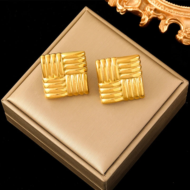 Stainless Steel Gold Color Twist Hoop Earrings