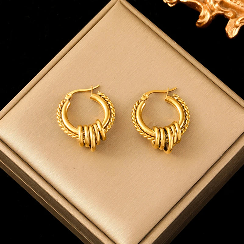 Stainless Steel Gold Color Twist Hoop Earrings