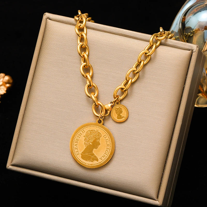 Stainless Steel Gold Color Thick Link Chain Necklace