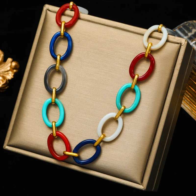 Stainless Steel Gold Color Thick Link Chain Necklace