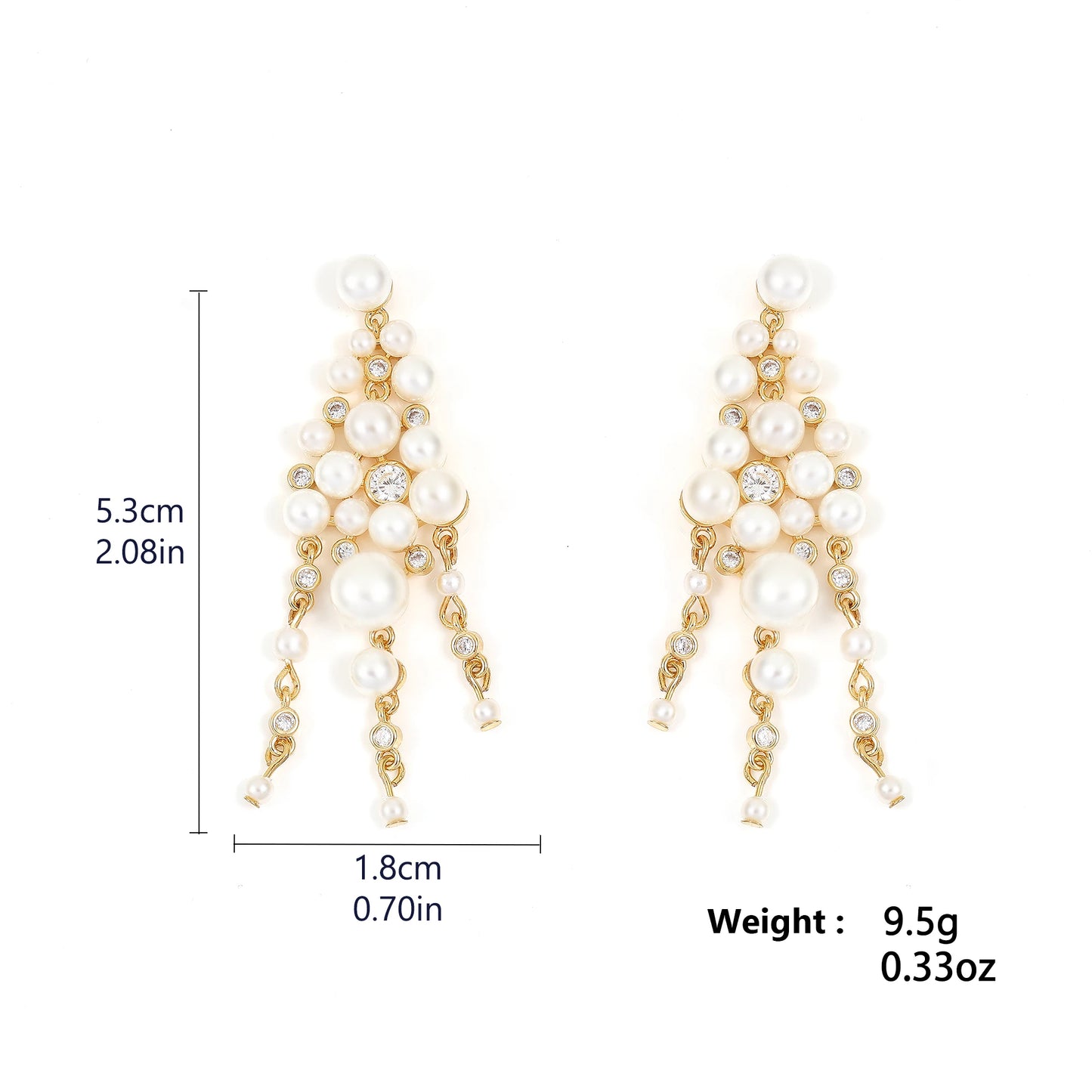 Pearl Zircon Tassel Long Drop Earrings