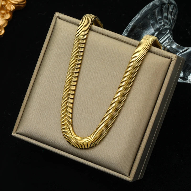 Stainless Steel Metal Cuban Chain Wide Neck Necklace