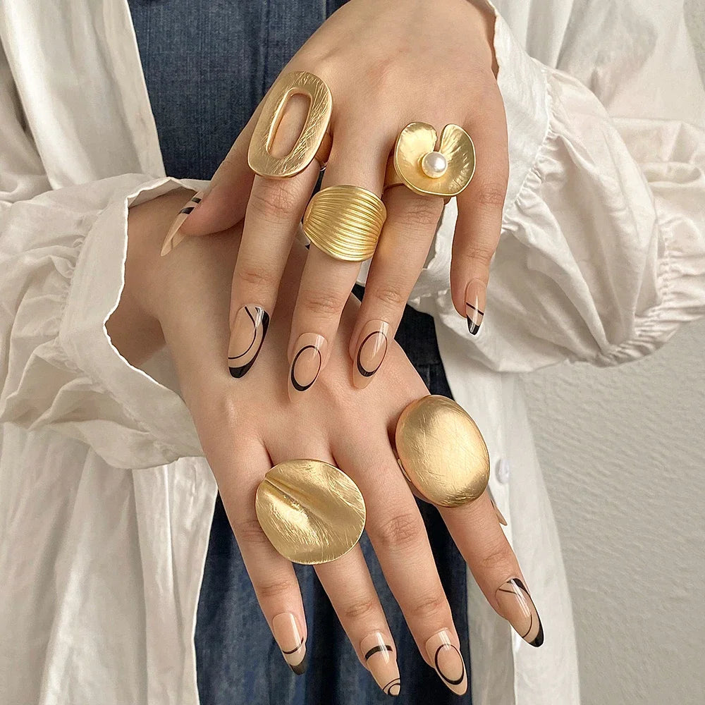Irregular Chunky Big Geometric Gold Silver Color Rings