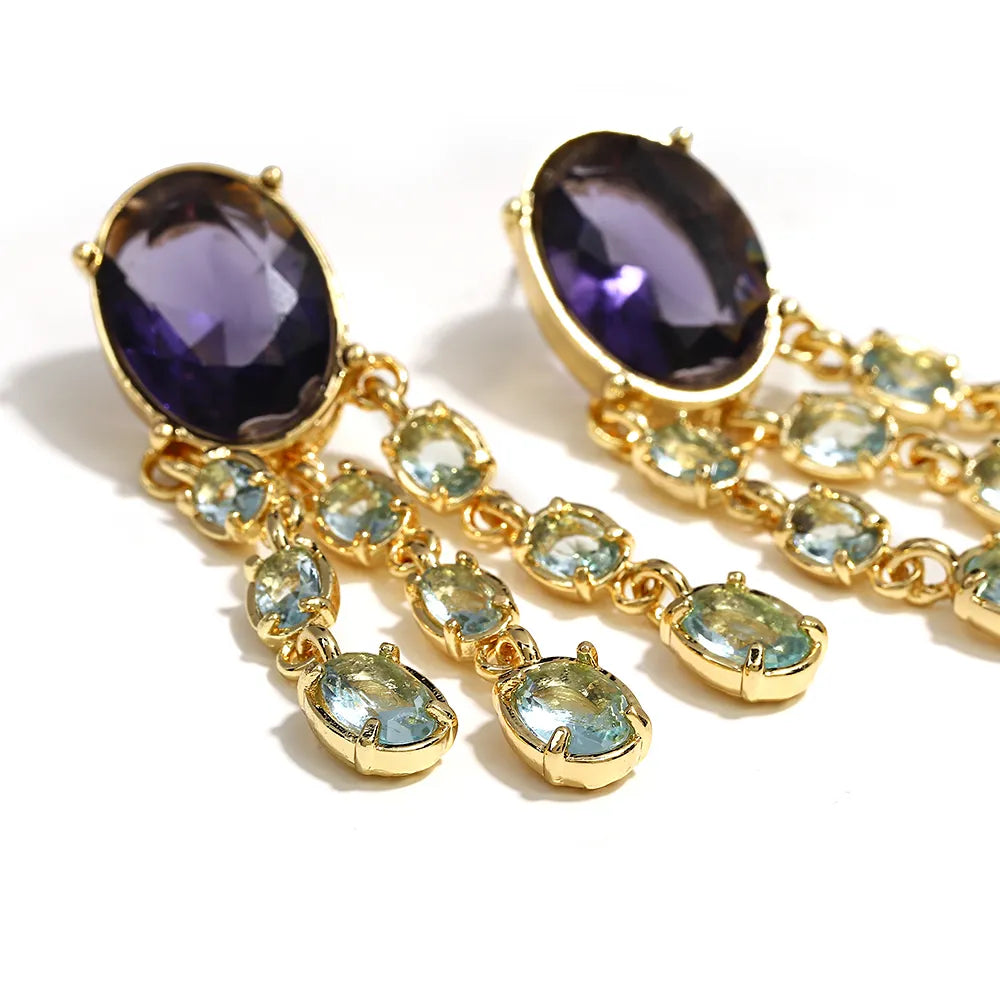 Exquisite Purple Crystal Tassel Earrings