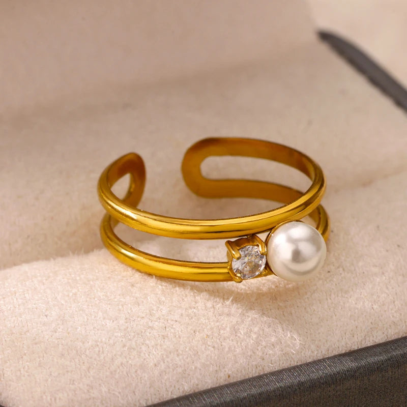Vintage Green Zircon Adjustable Ring - Geometric Gold Stainless Steel Wedding Jewelry