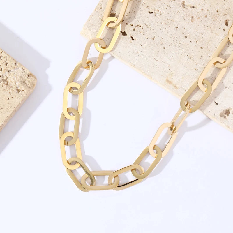 Stainless Steel Gold Color Thick Link Chain Necklace