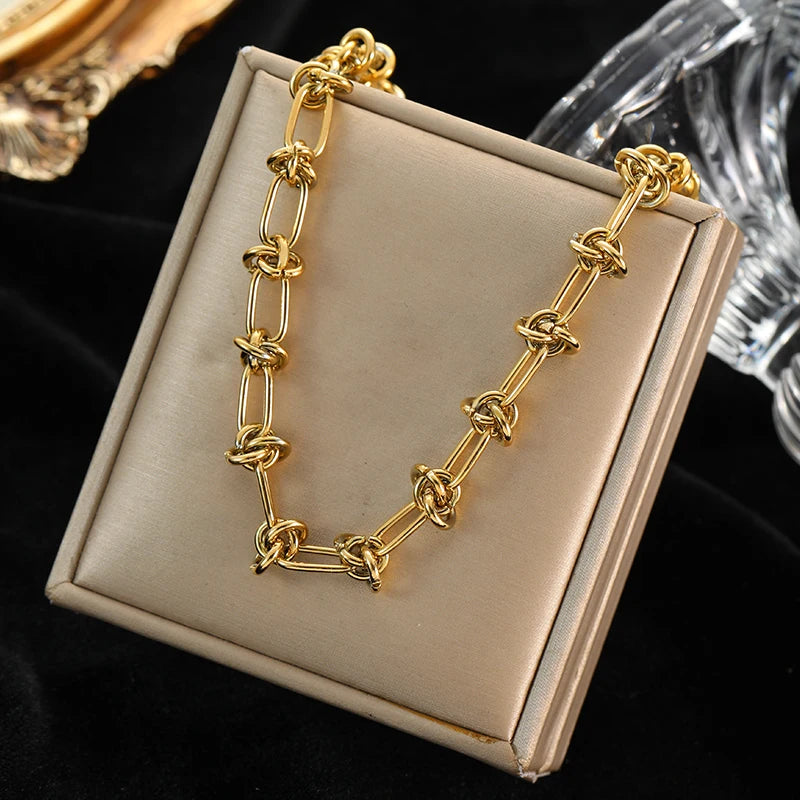 Stainless Steel Gold Color Thick Link Chain Necklace