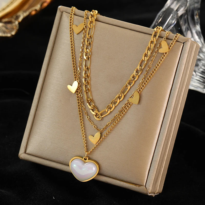 Stainless Steel Moon Starfish Heart Portraits Pendant Necklace
