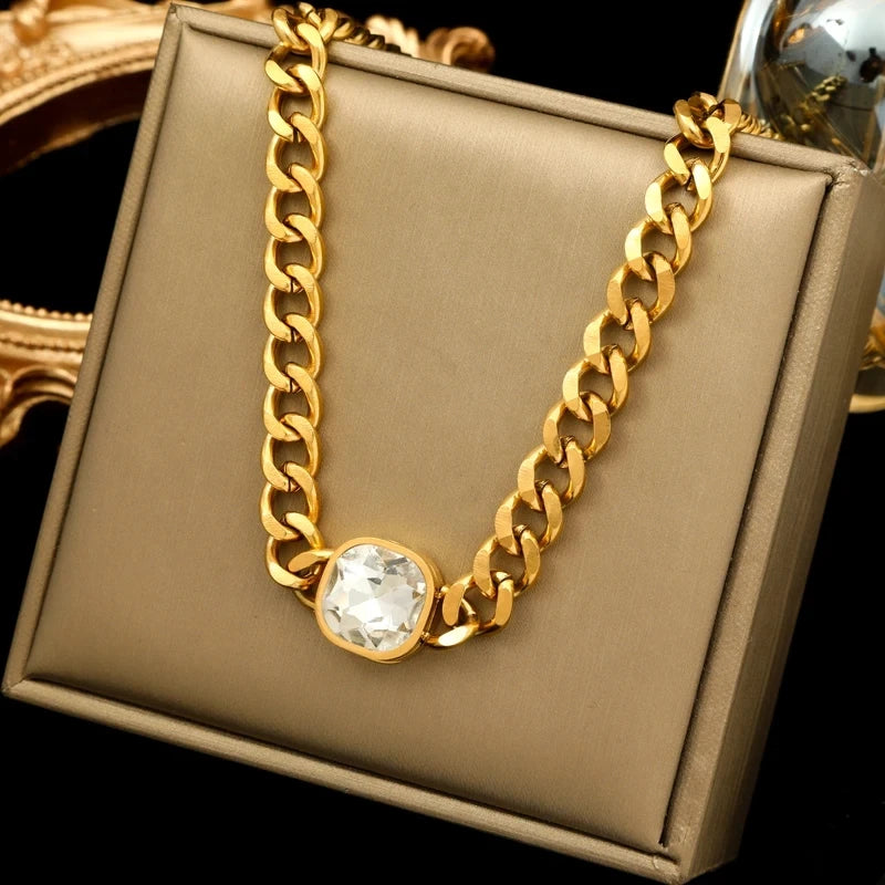 Stainless Steel Gold Color Thick Link Chain Necklace