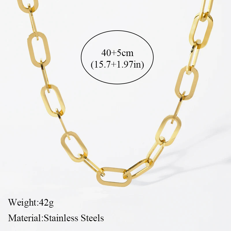 Stainless Steel Gold Color Thick Link Chain Necklace