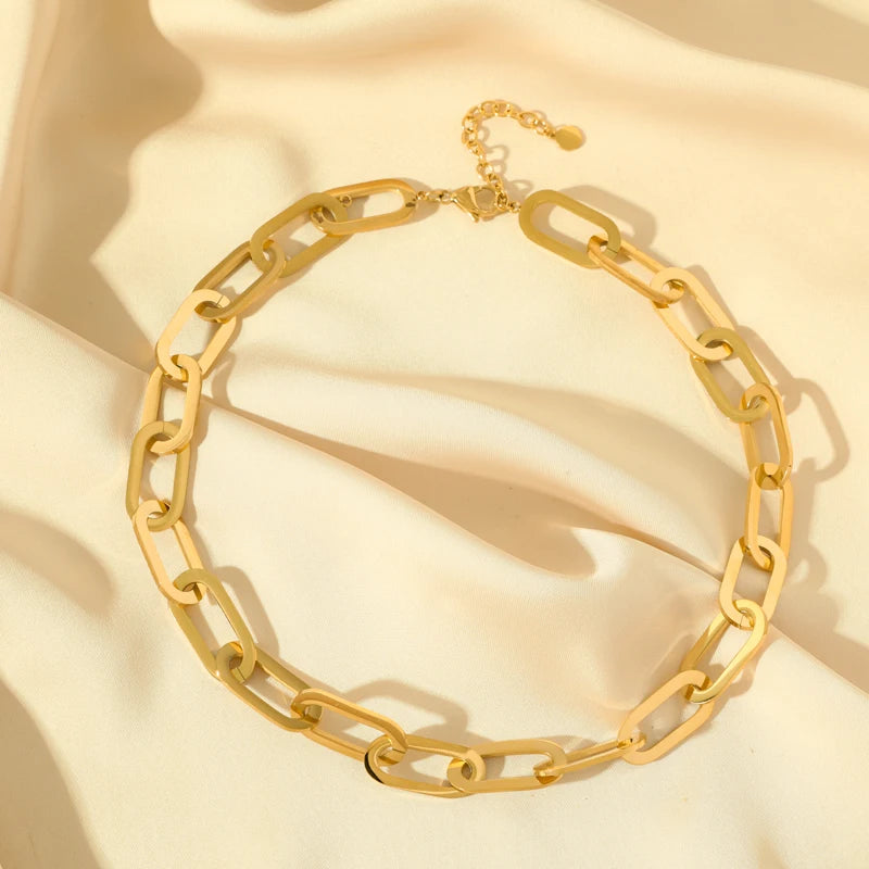Stainless Steel Gold Color Thick Link Chain Necklace