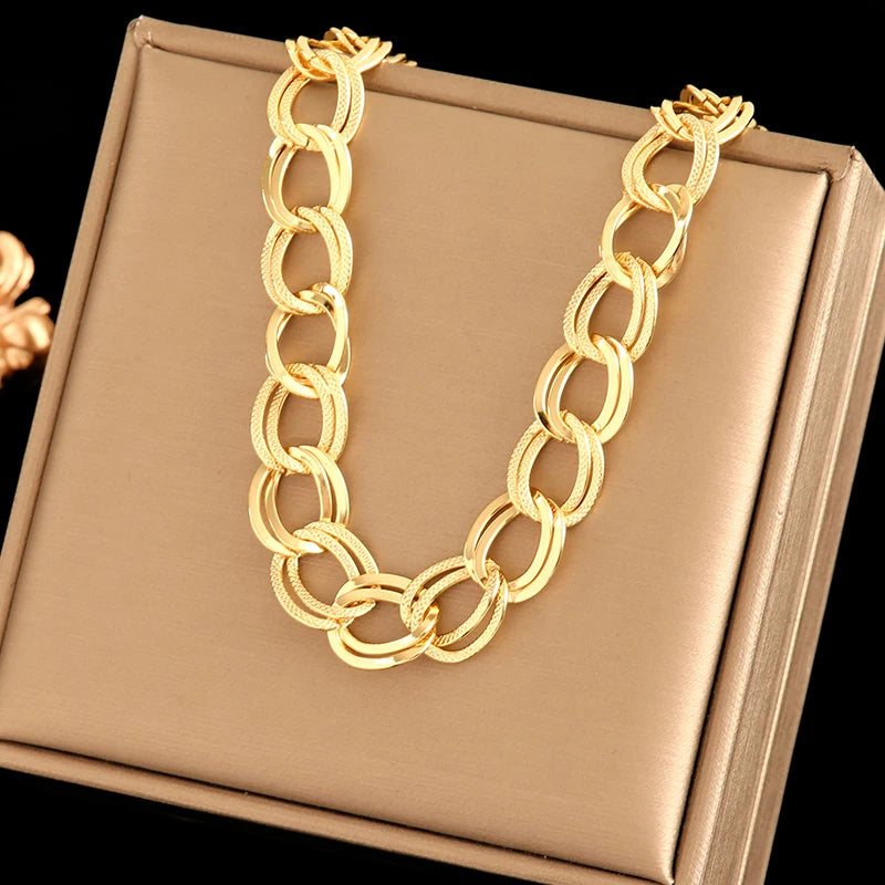 Stainless Steel Metal Cuban Chain Wide Neck Necklace