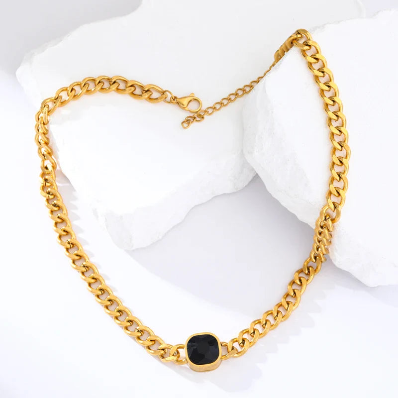 Stainless Steel Geometric Black Pendant Necklace