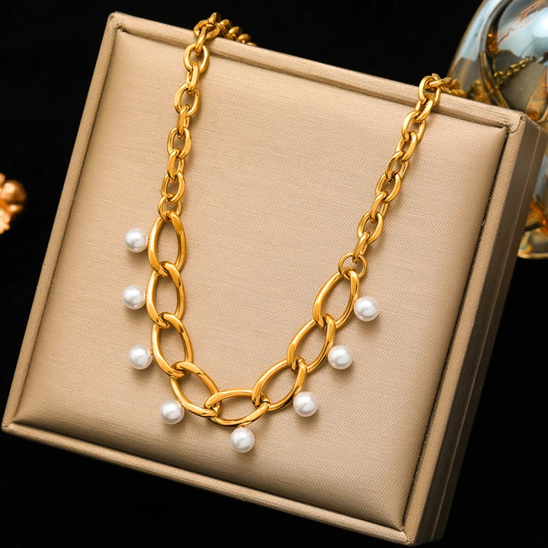 Stainless Steel Gold Color Thick Link Chain Necklace