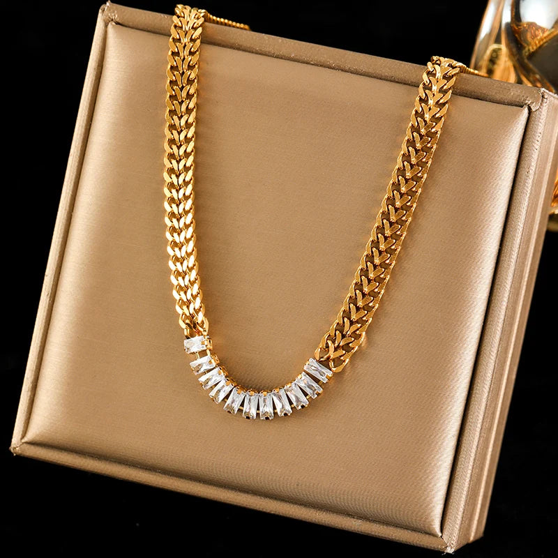 Stainless Steel Metal Cuban Chain Wide Neck Necklace