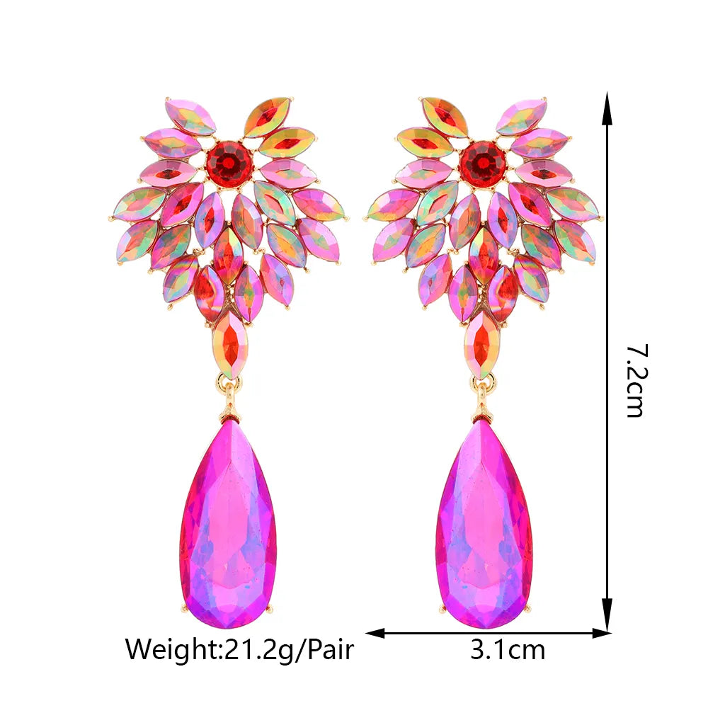 Elegant Leaf Shaped Crystal Dangle Earrings