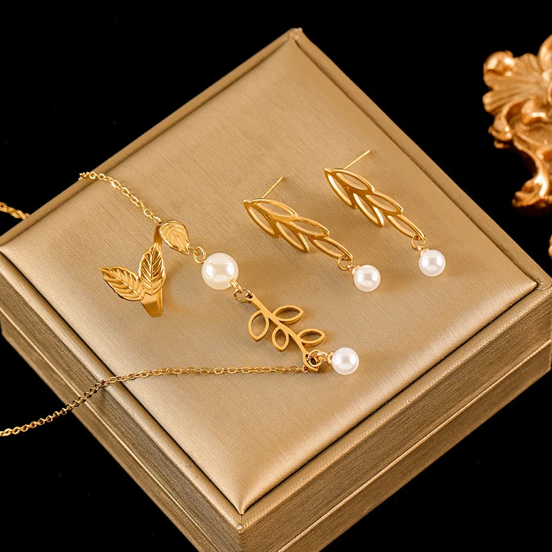 Stainless Steel Sparkling White Zircon Necklace Earrings Set