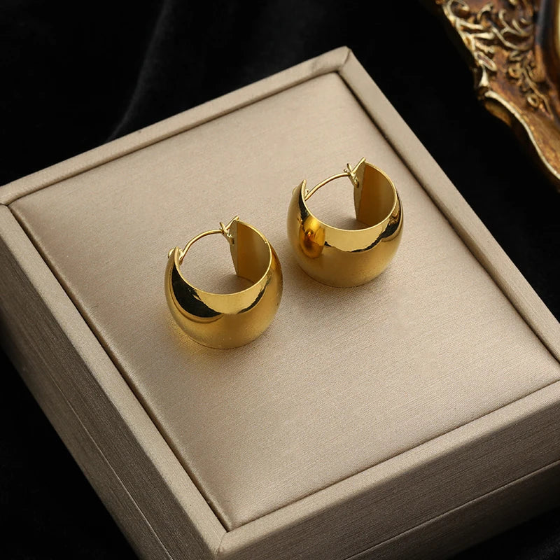 Stainless Steel Gold Color Twist Hoop Earrings