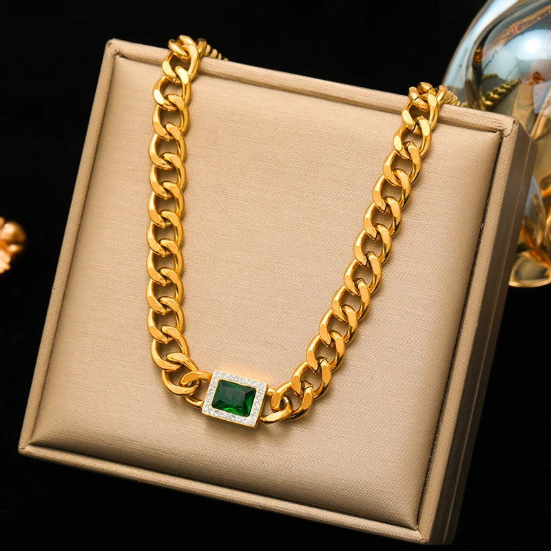 Stainless Steel Gold Color Thick Link Chain Necklace