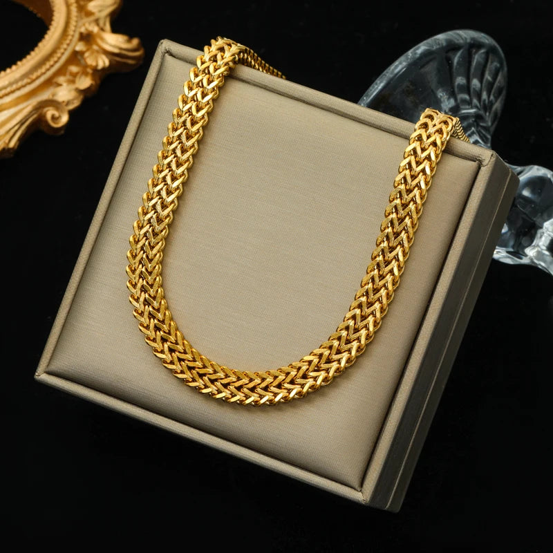 Stainless Steel Metal Cuban Chain Wide Neck Necklace