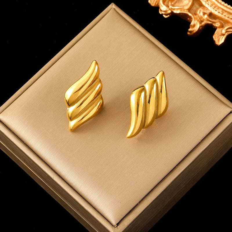 Stainless Steel Gold Color Twist Hoop Earrings