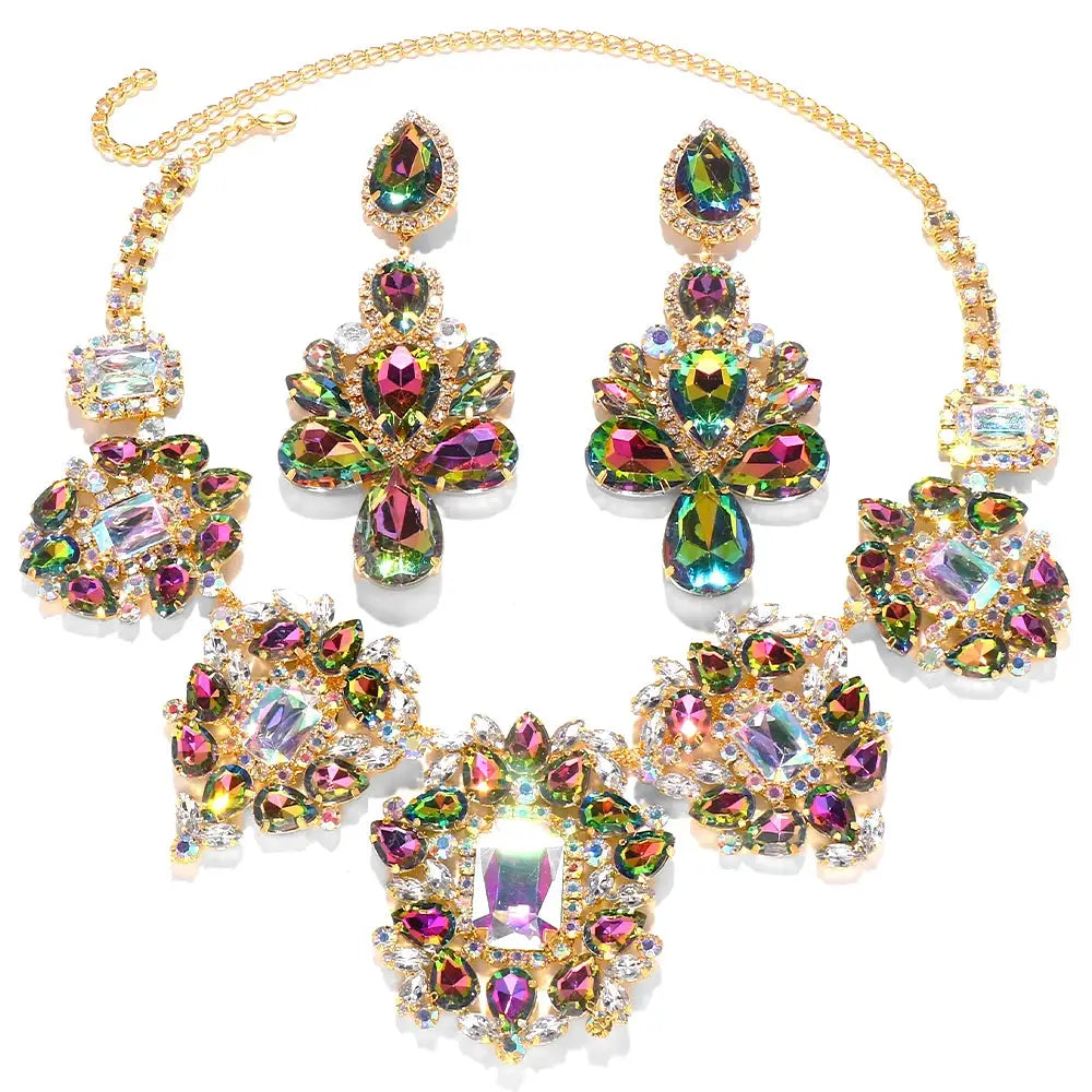 Stonefans Drop Rhinestone Necklace Earrings Set for Women 2023 Wedding Party Accessories Drag Queen Exaggerated Jewelry Set Gift - from Glam Duchess