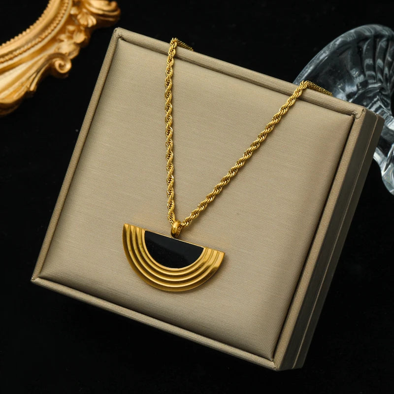 Stainless Steel Geometric Black Pendant Necklace