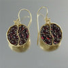 Boho Vintage Gold Pomegranate Drop Earrings With Natural Red Garnet