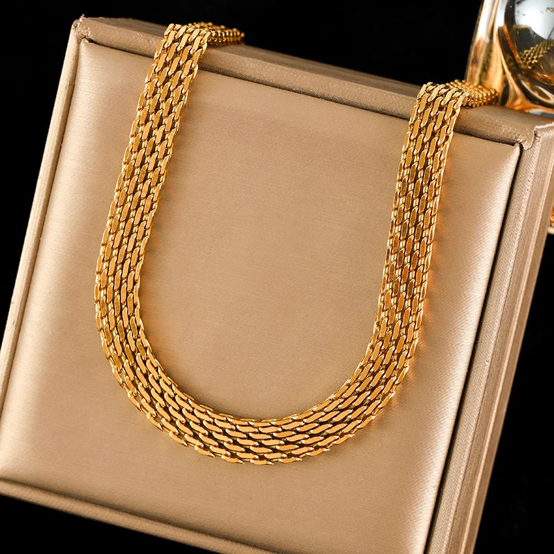 Stainless Steel Metal Cuban Chain Wide Neck Necklace