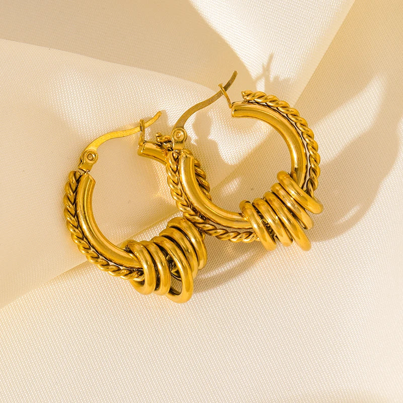 Stainless Steel Gold Color Twist Hoop Earrings