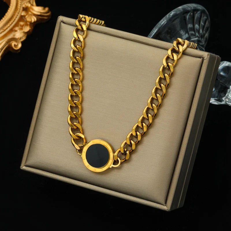 Stainless Steel Geometric Black Pendant Necklace