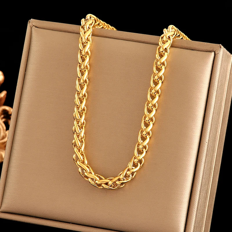 Stainless Steel Metal Cuban Chain Wide Neck Necklace