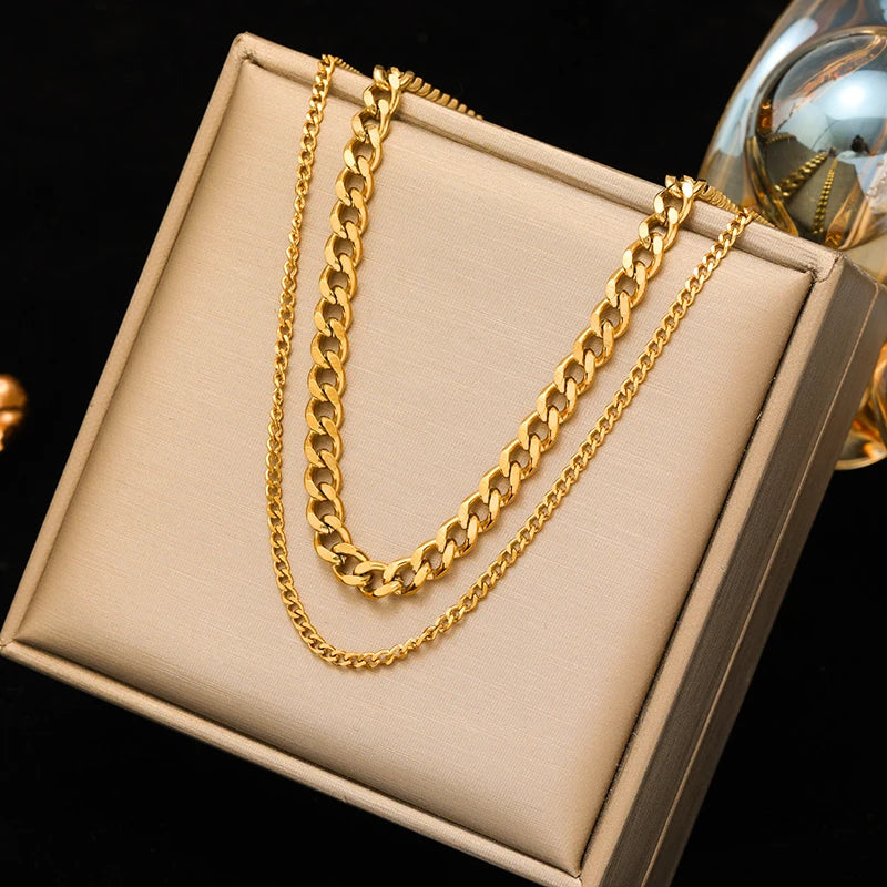 Stainless Steel Gold Color Thick Link Chain Necklace