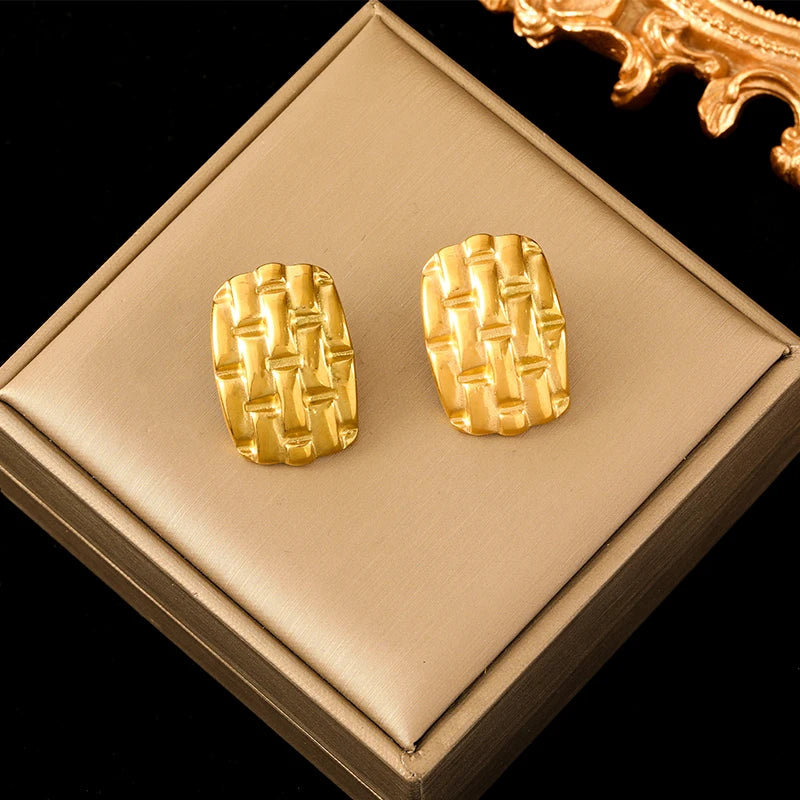 Stainless Steel Gold Color Twist Hoop Earrings