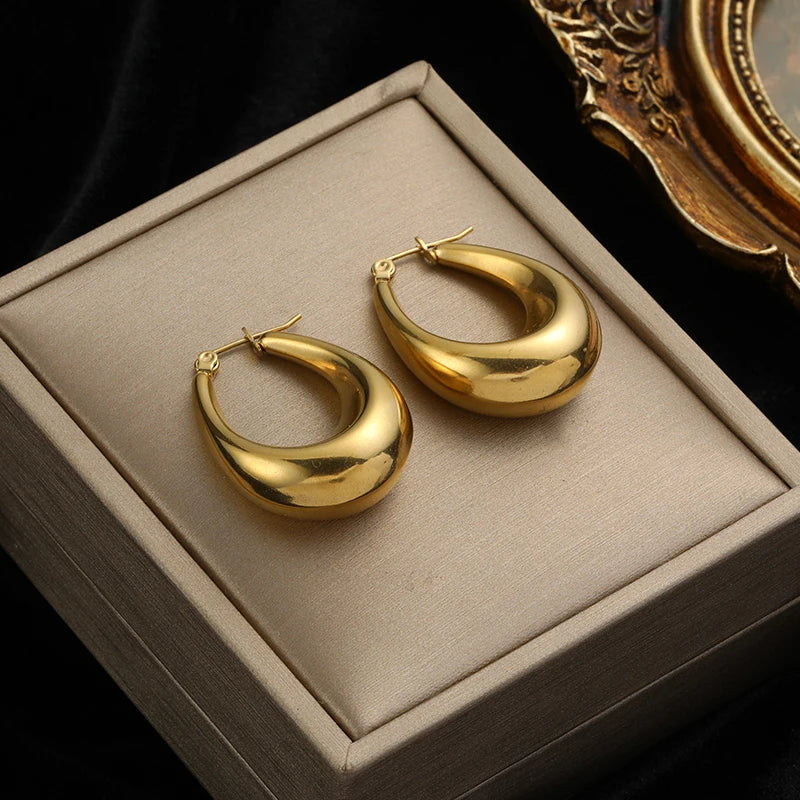 Stainless Steel Gold Color Twist Hoop Earrings