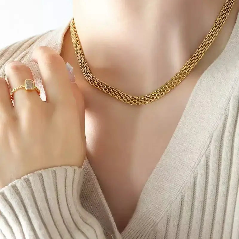Stainless Steel Metal Cuban Chain Wide Neck Necklace