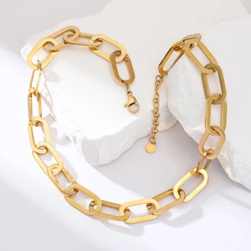 Stainless Steel Gold Color Thick Link Chain Necklace