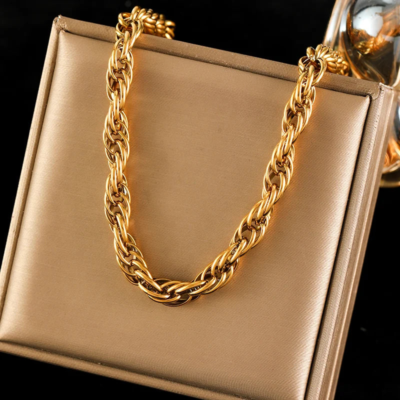Stainless Steel Metal Cuban Chain Wide Neck Necklace