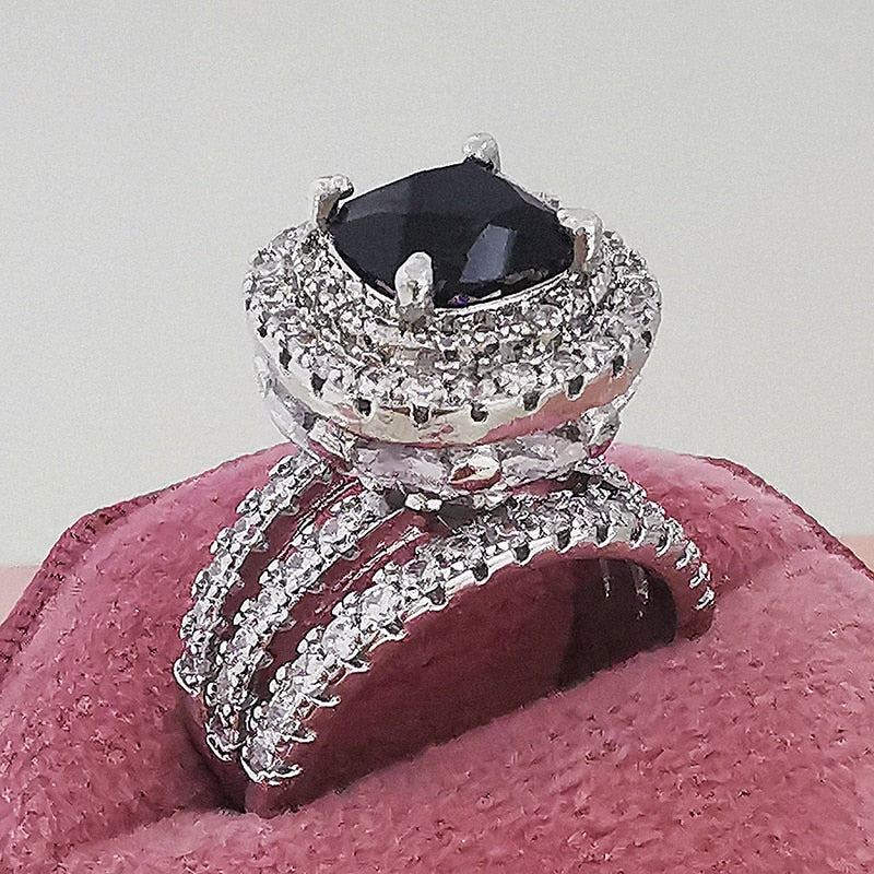 Vintage Silver Cubic Zirconia Wedding Ring