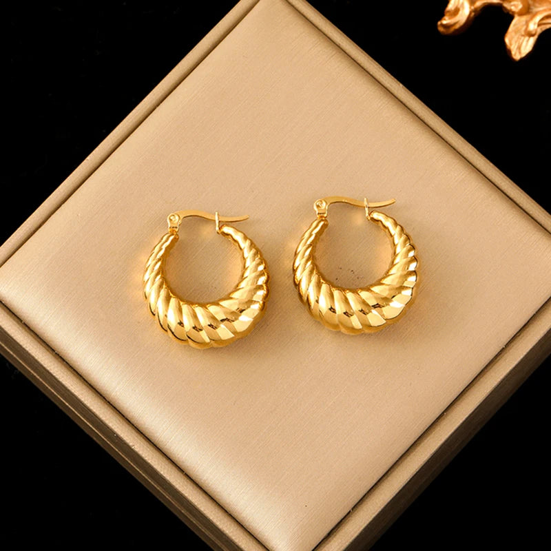Stainless Steel Gold Color Twist Hoop Earrings
