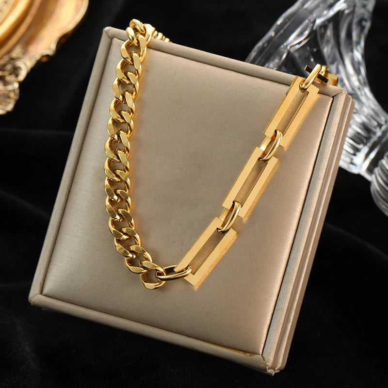 Stainless Steel Gold Color Thick Link Chain Necklace